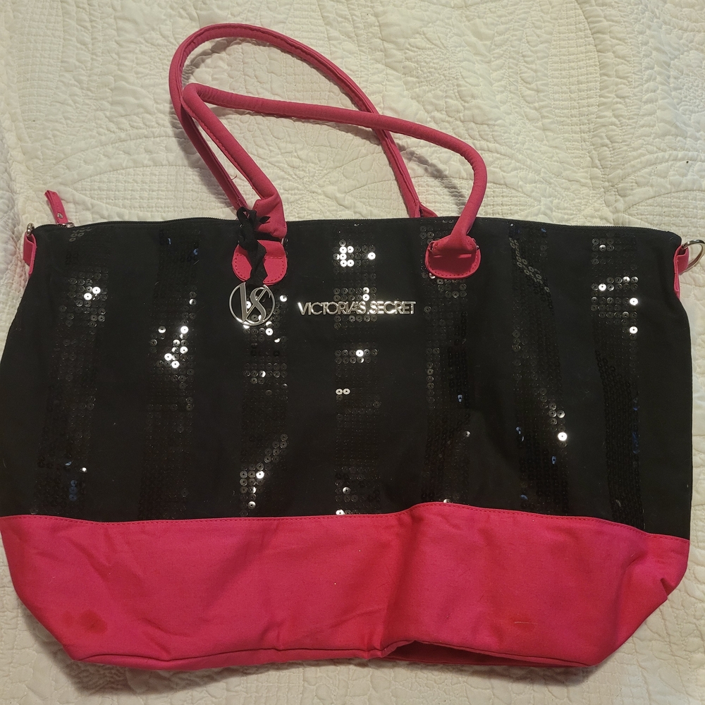 Victoria's Secret Black and Pink Sequin Tote
